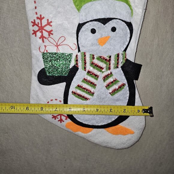 Penguin With Gift Handmade Felt Christmas Stocking Holiday Decor Never Used - Picture 4 of 5